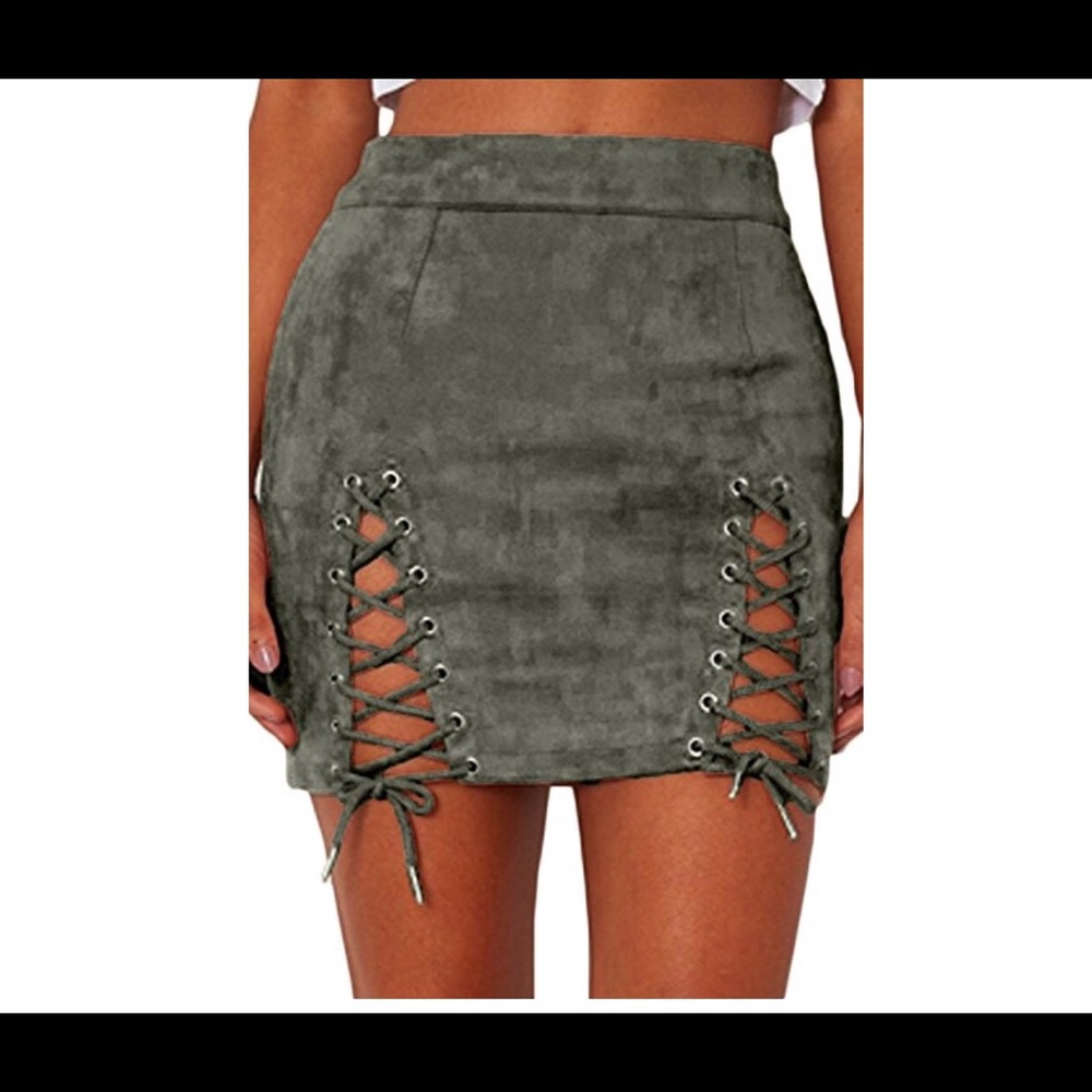 NWOT Olive Green Suede Skirt